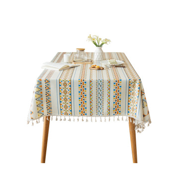 Hot Selling Polyester Bohemian Tablecloth - Faux Linen, Washable, Waterproof & Oil Proof