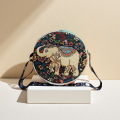 Bolso bandolera redondo con estampado de jacquard teñido en hilo de estilo étnico