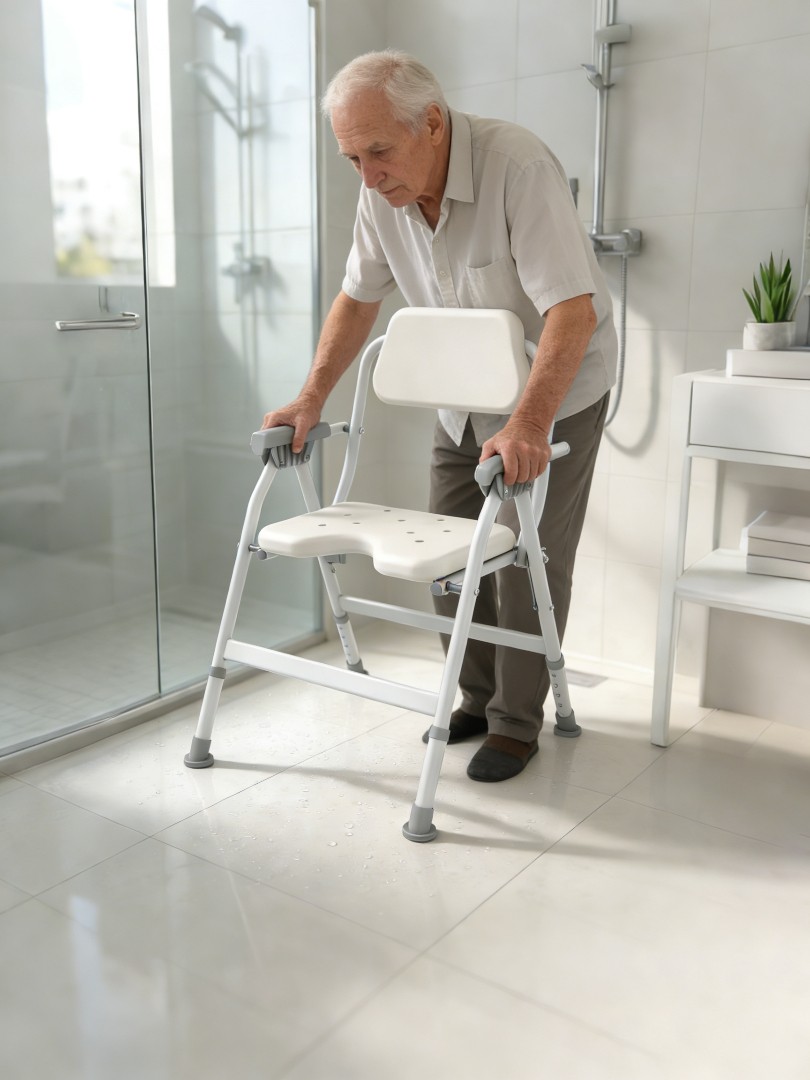 Ergonomic Shower Stool with Flip-Up Backrest and U-Seat Design - View 4