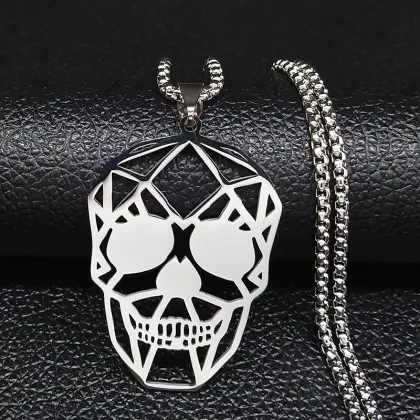 Goth Cool Skull Neck Pendant Stainless Steel Chain Necklace