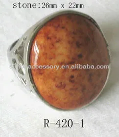 fashion metal big marble gem stone jewelry ring