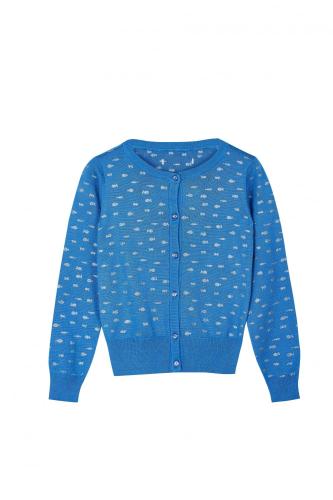 Cardigan Fille En Tricot Argenté Imprimé Poissons