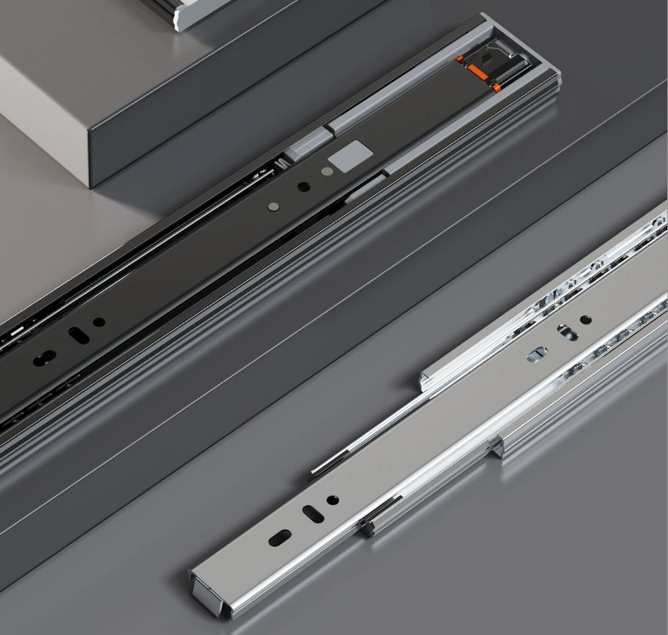 MKD series 45mm ball bearing drawer slides in zinc-plated finish, 1.2mm outer rail thicknes