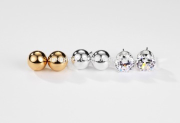 Sensitive Three Earrings Set With Fine Silver Color Plated and Fine Gold Color Plated Trio Two Tone Silver Ball