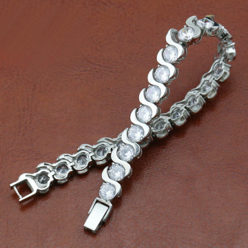 Wave shape shinny polished only stainless steel bracelet