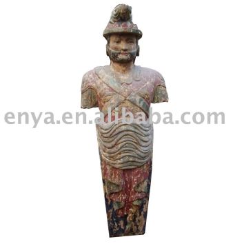 Antique Wood Carving Sculpture, Wooden Carved Statue, Home Decoration