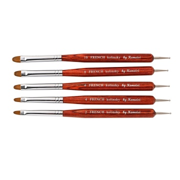 Double-ended French Manicure Brush with Dotted Flower Needle and Mahogany Handle