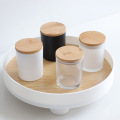 Thick Empty Glass Candle Jars With Bamboo Lids