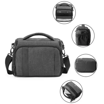 Free Sample Compact Camera Shoulder Bag with Waterproof Rain Cover - Grey