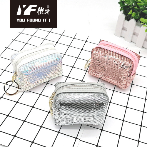 Sequin PVC square make up coin purse