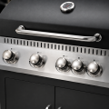 Parrilla de barbacoa de gas propano líquido de lujo con 5 quemadores, panel ranurado vertical y 3 ganchos para estante lateral derecho