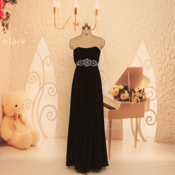 Real Wholesale Retail Beaded Waist Strapless Women Black Prom Dress Gowns Custom Made Floor Length Dress Party Evening Elegant