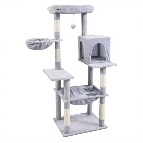 Large Cat Condo Tree Tower 4-Level Eco-Friendly Wooden Indoor/Outdoor Cat Tree Scratching Posts Climbing Platforms Sleeping