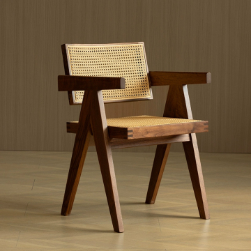 Jifeng Rattan North American Black Walnut Solid Wood Armrest Dining Chair