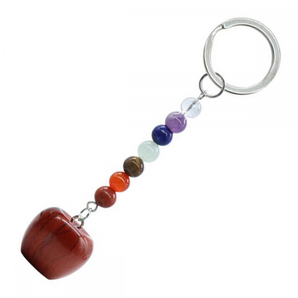 Red Jasper 20 mm Gemstone Apple Patse Keychain con 7 Chakra Chain