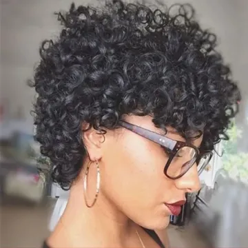 Short Cute Pixie Wig Brazilian Kinky Curly hair wig women's Afro Curly Hair Bob Wig For Summer