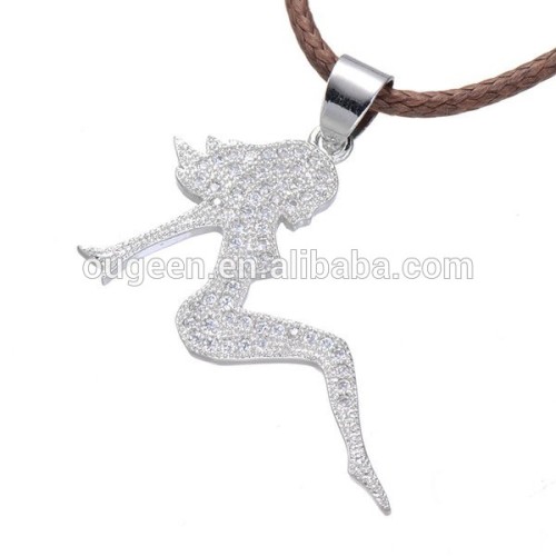 2016 leather core chain pendant necklace women pave Zircon silver lady necklace