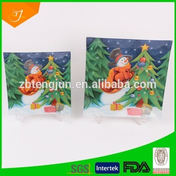 squre glass plate for Christmas, fruit dinner tempered square glass plate