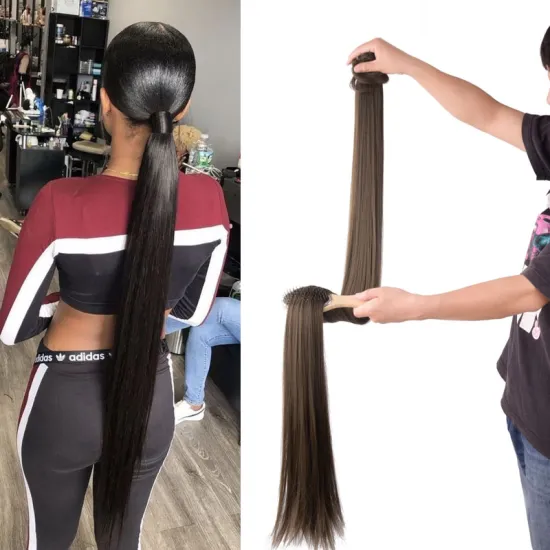 Long Clip In Synthetic Ponytail Heat Resistant Fiber Hair Extension Wrap Around Hairpiece Curly Straight Pony Tail Custom-made