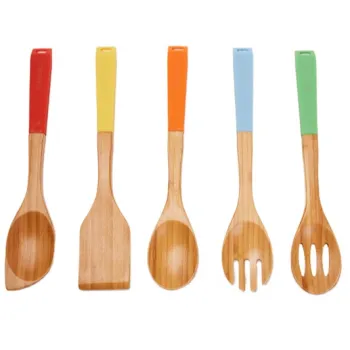 Wooden Cooking Tools with Silicone Handles - Custom Kitchen Utensil Set