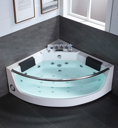 2 person Acrylic Hot selling luxury corner glass whirlpool massage bathtub