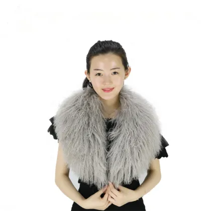 Genuine tibet lamb fur collar white black mongolian fur collar
