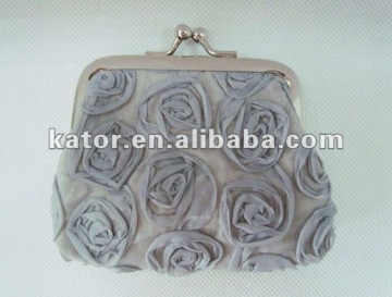 grey color carry-on polyester fabric rose coin purse bag for lady