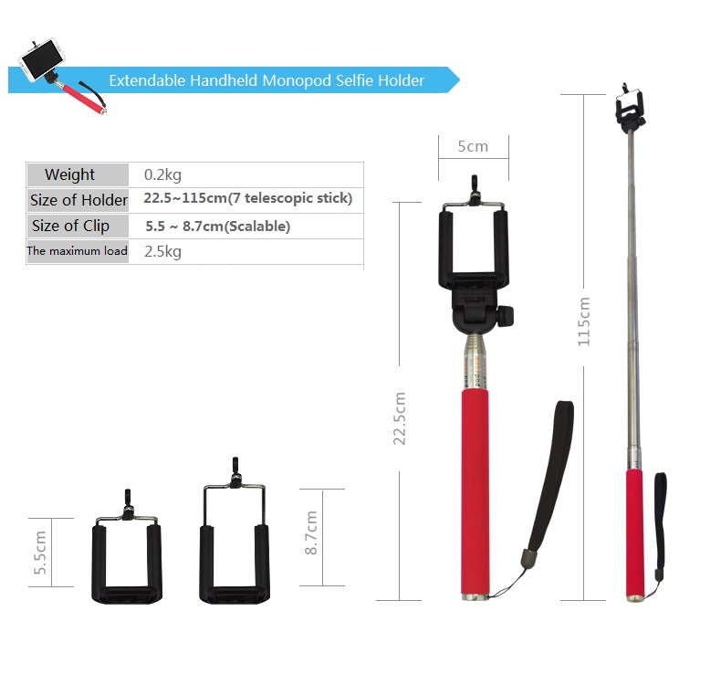 Extendable Handheld Telescopic Monopod Holder for Camera iPhone