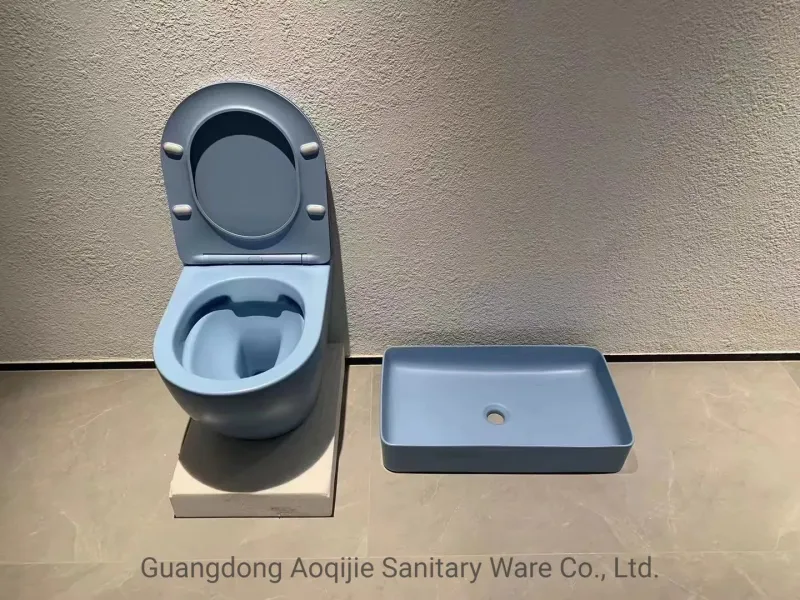 White Tank Wall Hung Toilet with Blue Basin
