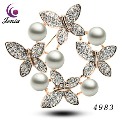 Jenia Lady Jewelry White Crystal Brooch With Fashion Design Brooch