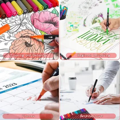 0.4 Fine Tip Dual Tip Brush Marker Pens - Colors