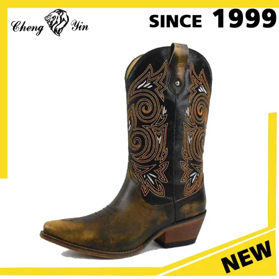 2017 alibaba wholesale leather outsole lady high neck cowboy boots