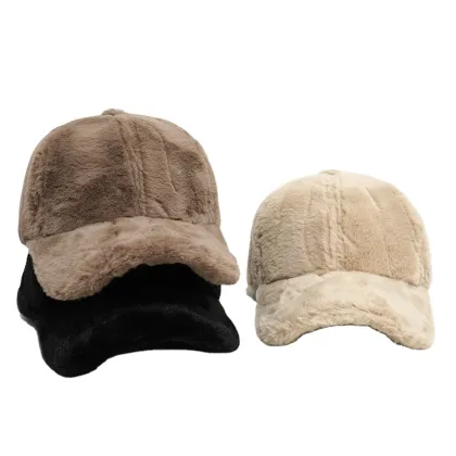 OEM Winter Warm Solid Color Thickened Casual Plush Rabbit Hair Baseball Cap