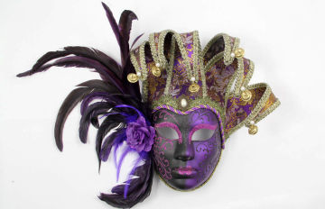 Hand Made Purple Venetian Jester Mask Mardi Gras Masquerade For Home