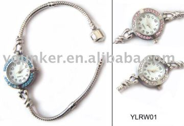 silver snake bracelet Rhinestone Alloy Watch with Snap Clasp