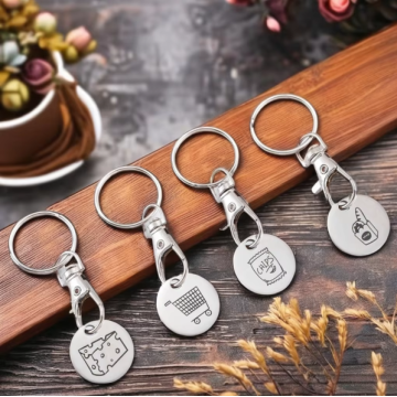 Customized Stainless Steel Keychain Metal Token for Supermarket Shopping Cart Deduction