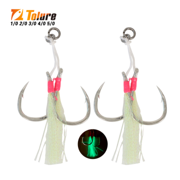 Tolure Strong Big Game Saltwater Jigging Hooks 1/0-5/0 Double Assist 2 Sets/Bag
