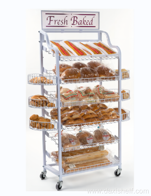 Floor Supermarket Retail Store multi shelves wire bread rack bakery display rack metal bread display rack