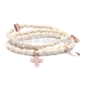 White Turquoise Beads Bracelet with Cross Charm