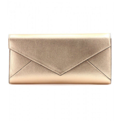 Fashionable Gold Metallic Leather Clutch Handbags Envelope For Evening Party