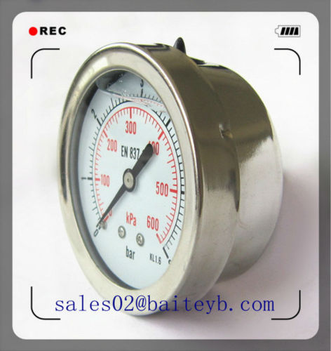 63mm all stainless steel center back connection oil filled air pressure gauge