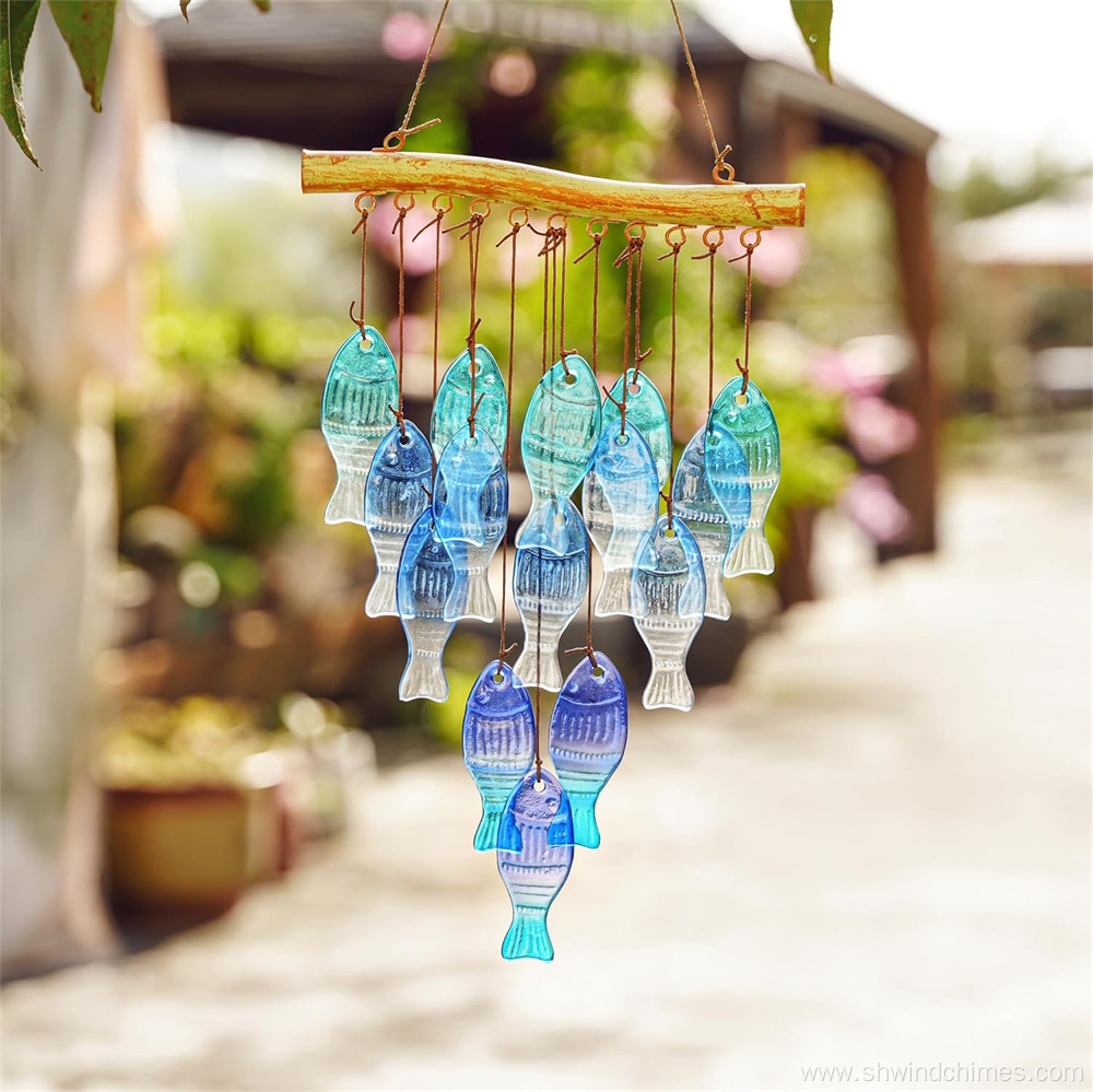 Blue Glass Sea Wind Chimes for Outdoor Use
