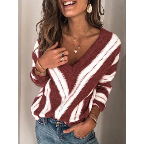 Tops Tees And Blouses Women`s Fashion Long Sleeve Striped Knitted Sweater Factory