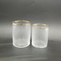 Hand Blown clear glass candle holder with gold rim