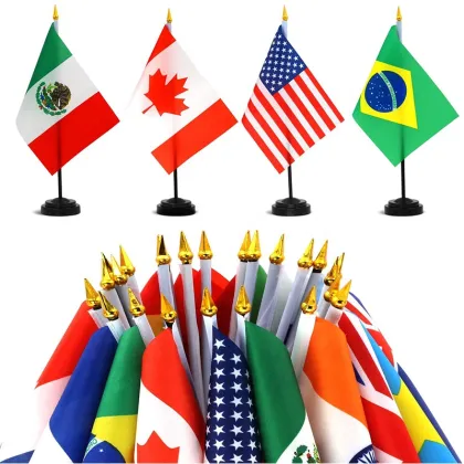 Heyuan Custom America Flag with Nylon, Plastic Base, and Polyester Construction: Perfect Decorative Office Desk Hand Flag