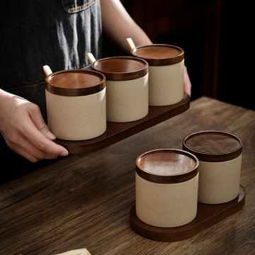 Japanese Style Pottery Kitchen Spice Jars Set
