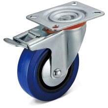 Elastic Rubber Flat Bottom Integral Double Brake Casters