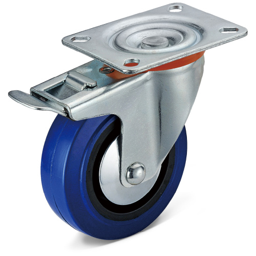 Elastic Rubber Flat Bottom Integral Double Brake Casters