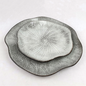 Nordic Glazed Ceramic Plate Set - Lotus Flower Shaped Dessert Plates for Fruit Salad and Parties