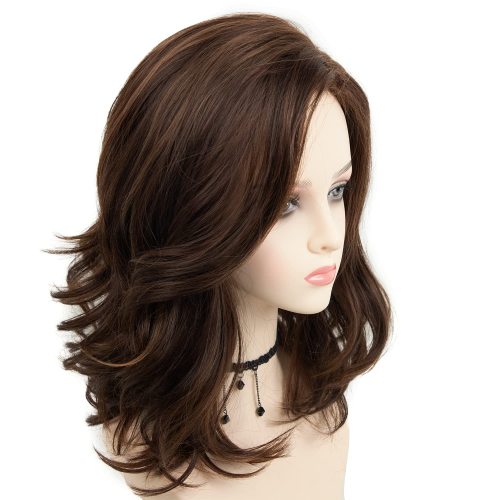 Brown with Blonde Highlight Natural Wavy Wigs